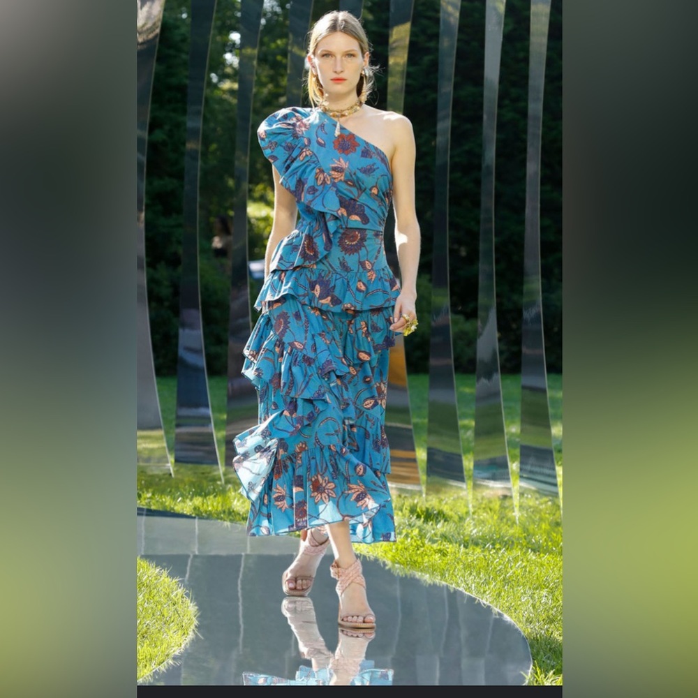 Ulla Johnson Blue One Shoulder Tiered Dress